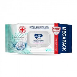 Салфетки влажные AURA Family универсальные 200шт с крышкой 33542/117694