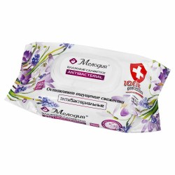 Салфетки влажные МЕЛОДИЯ 150 шт., АНТИБАКТЕРИАЛЬНЫЕ, с пластиковым клапаном, 115226