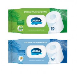 Салфетки влажные/Бумага туалетная AURA Ultra Comfort 50шт с пласт клапаном 07576