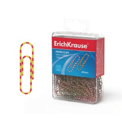 Скрепки 28мм ErichKrause 19745 "Зебра" /200шт/ цветные, ассорти винил, в пласт.кор.