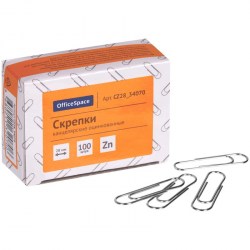 Скрепки 28мм OfficeSpace 100in оцинкованные карт/упак CZ28_34070 306918
