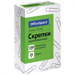 Скрепки 28мм OfficeSpace 231183  100шт, оцинкованные, карт/уп