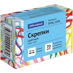 Скрепки 28мм OfficeSpace CV28_2258 /100шт/ цветные 186683
