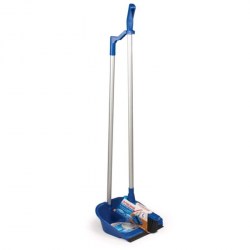 Совок д/мусора ЛАЙМА со щеткой-сметкой, алюм ручка 70см, пласт резин кромка 601472