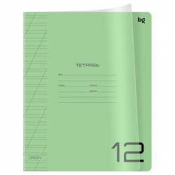 Тетрадь  12л. косая линейка БиДжи Т5ск-пл08900 "UniTone Green" с пластиковой обложкой  379114