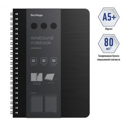 Тетрадь  80л  А5+ Berlingo WNt_A5001 "Steel&Style" клетка, на спирали, черная пластикковая 320800