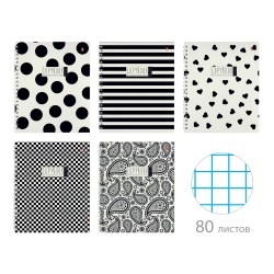 Тетрадь  80л. Альт 7-80-1349 "BLACK & WHITE" клетка, на спирали, ассорти