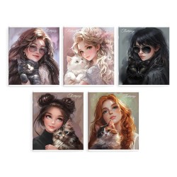 Тетради набор  48л Феникс 68547 "Красотка с котиком" клетка, ассорти /5шт/