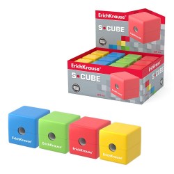 Точилка ErichKrause 50141 "S-Cube, Neon" с контейнером, ассорти