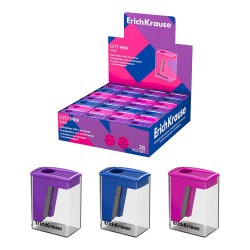 Точилка ErichKrause 60019 "City Mini Vivid" с контейнером, ассорти
