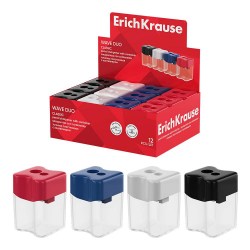 Точилка ErichKrause 60045 "Wave Duo, Classic" 2 отверстия, с контейнером, ассорти