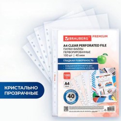 Вкладыш А4 перф.  40мкм Brauberg 273007 "Premium" глянцевый
